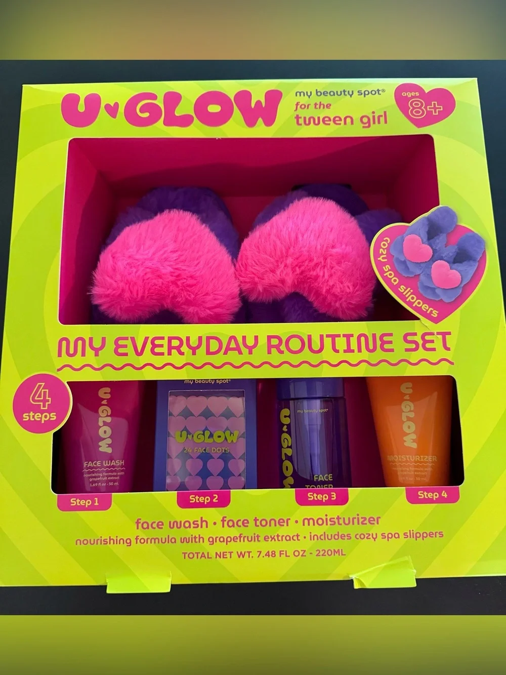 U•GLOW My Everyday Routine Set - Pink & Purple Spa Slippers
